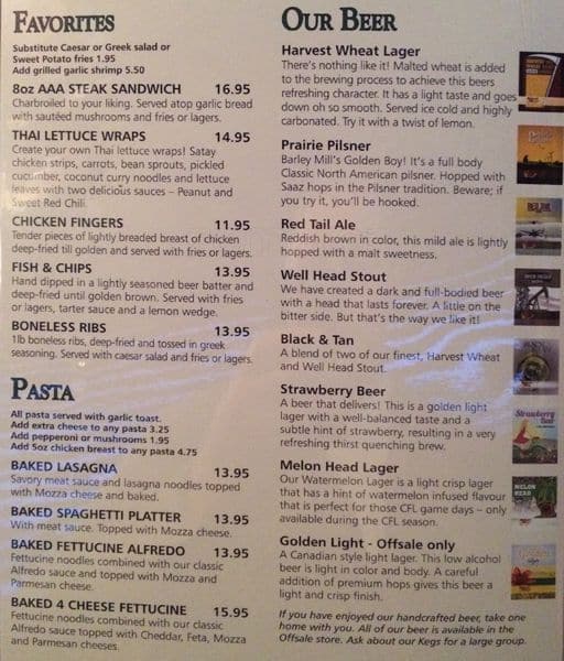 Menu at Barley Mill Brew Pub, Regina