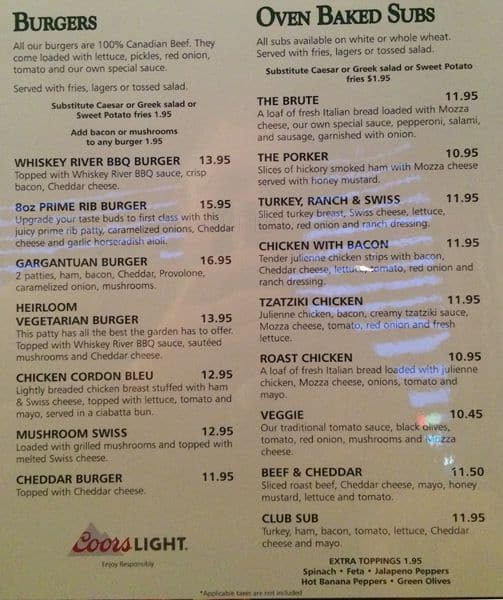 Menu at Barley Mill Brew Pub, Regina