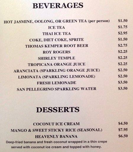 Carta de Ying Thai Kitchen