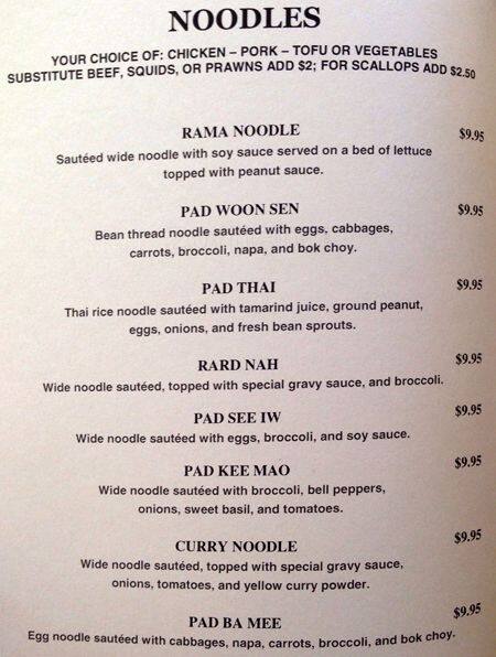 Carta de Ying Thai Kitchen