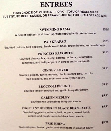 Carta de Ying Thai Kitchen