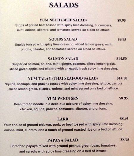 Carta de Ying Thai Kitchen