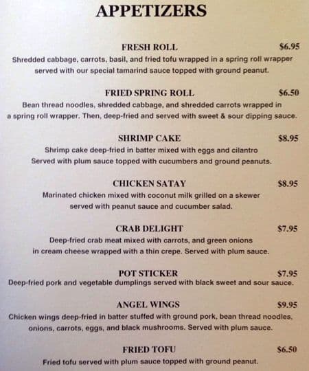 Carta de Ying Thai Kitchen