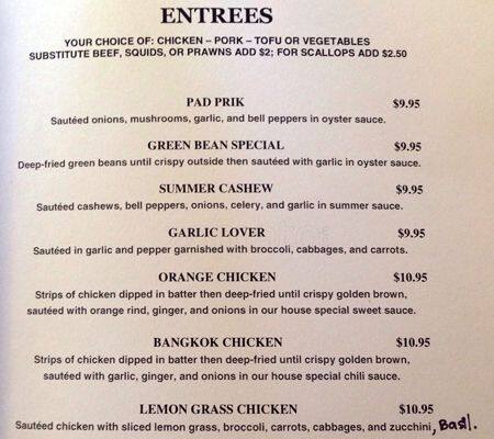 Carta de Ying Thai Kitchen