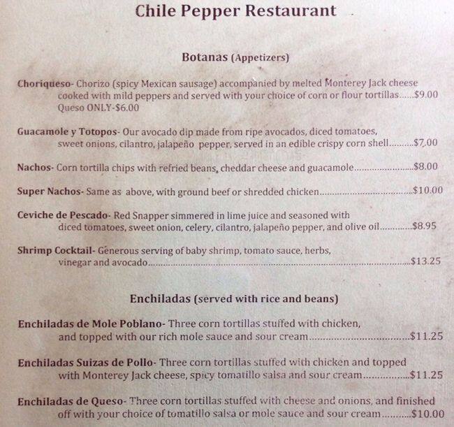 Chile Pepper Menu, Menu podniku Chile Pepper, Wallingford, Seattle