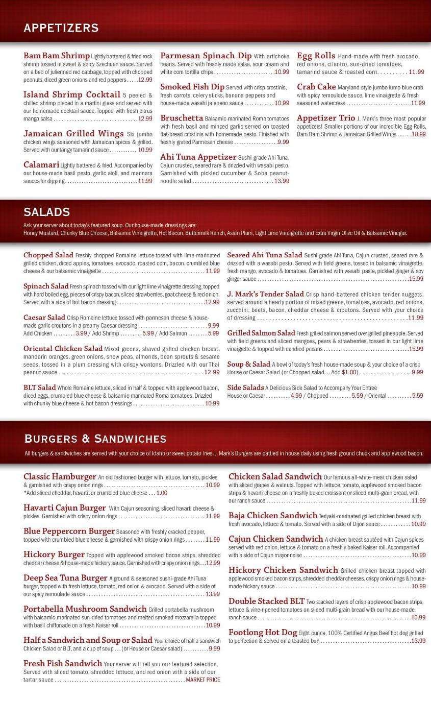 Menu at J.Mark's Restaurant, Fort Lauderdale