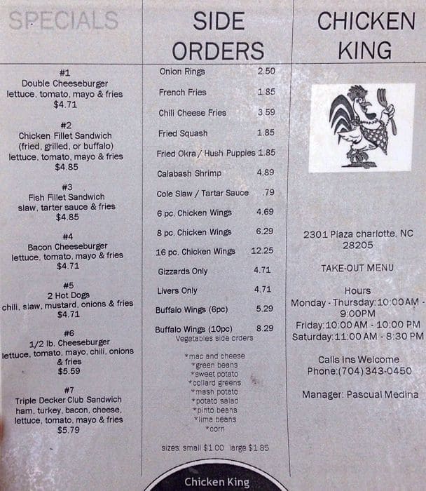 Chicken King Menu Menu For Chicken King Noda Charlotte Urbanspoonzomato