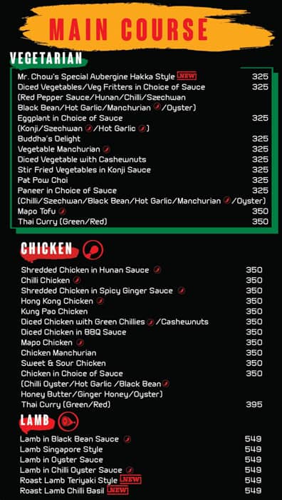 Mr. Chow's menu