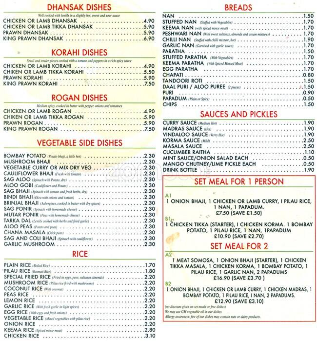 Masala Hut menu