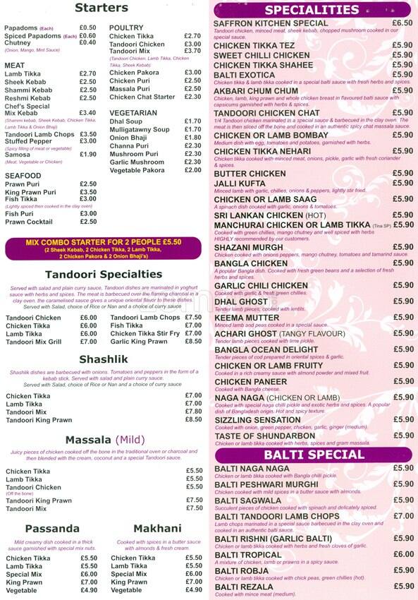 Saffron Express menu