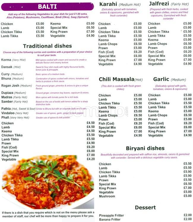 Saffron Express menu