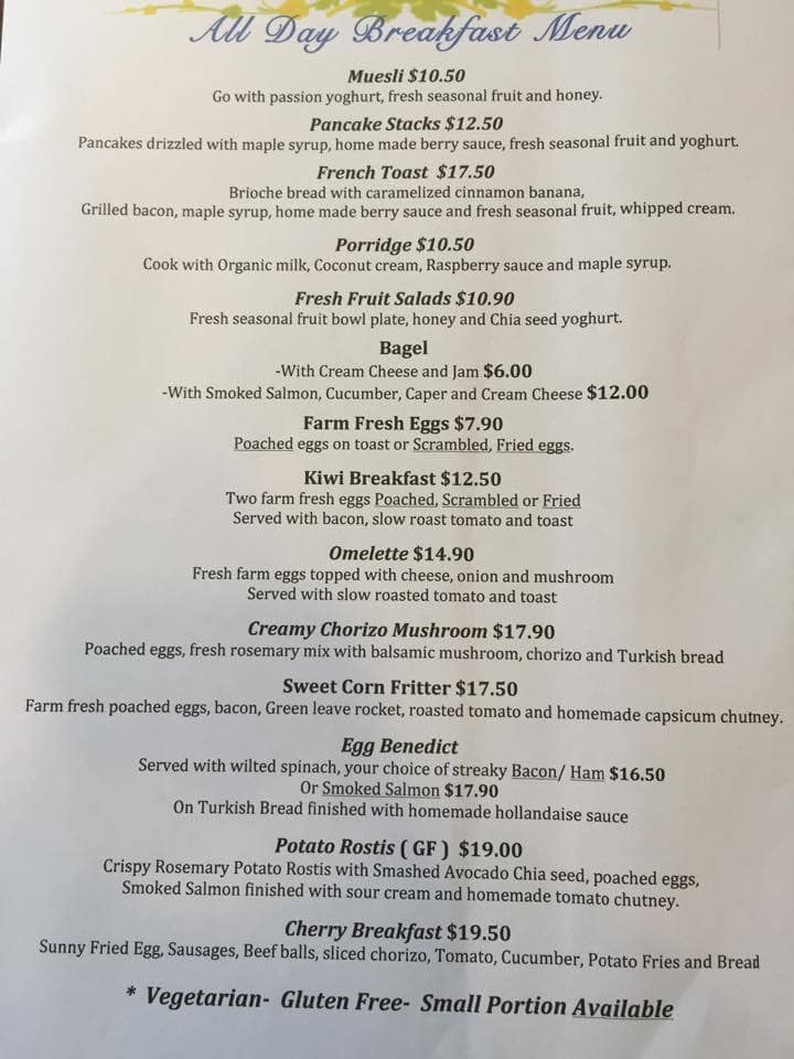 Cherry Cafe Menu, Menu for Cherry Cafe, Gulf Harbour, Auckland