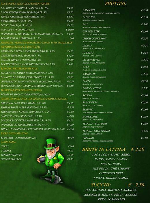 Menu di Slainte 