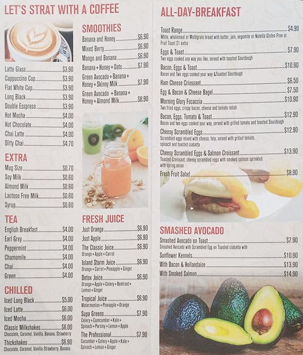 Menu at Little Bean cafe, Melbourne, 850 Collins St