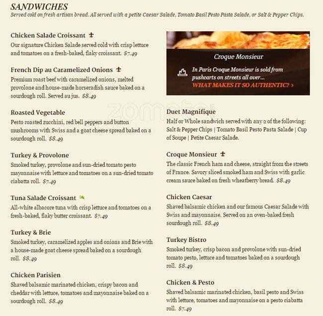 Menu at la Madeleine cafe, San Antonio, US Highway 281 N