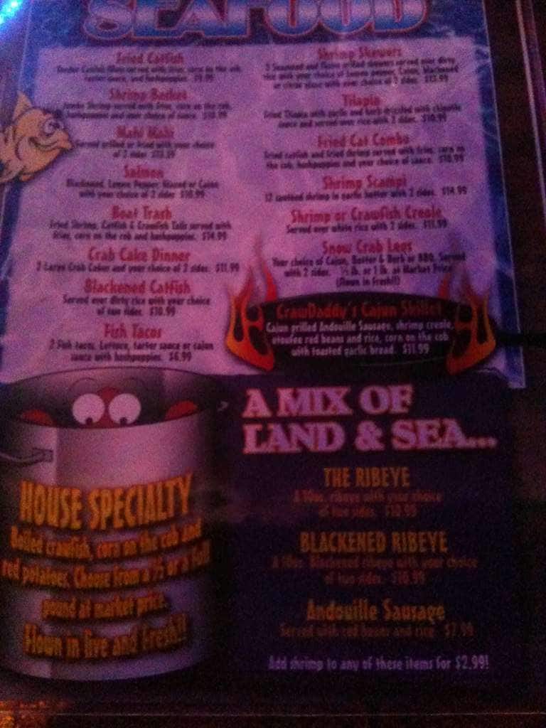 Menu at Crawdaddy's Sports Bar & Grill, Lubbock