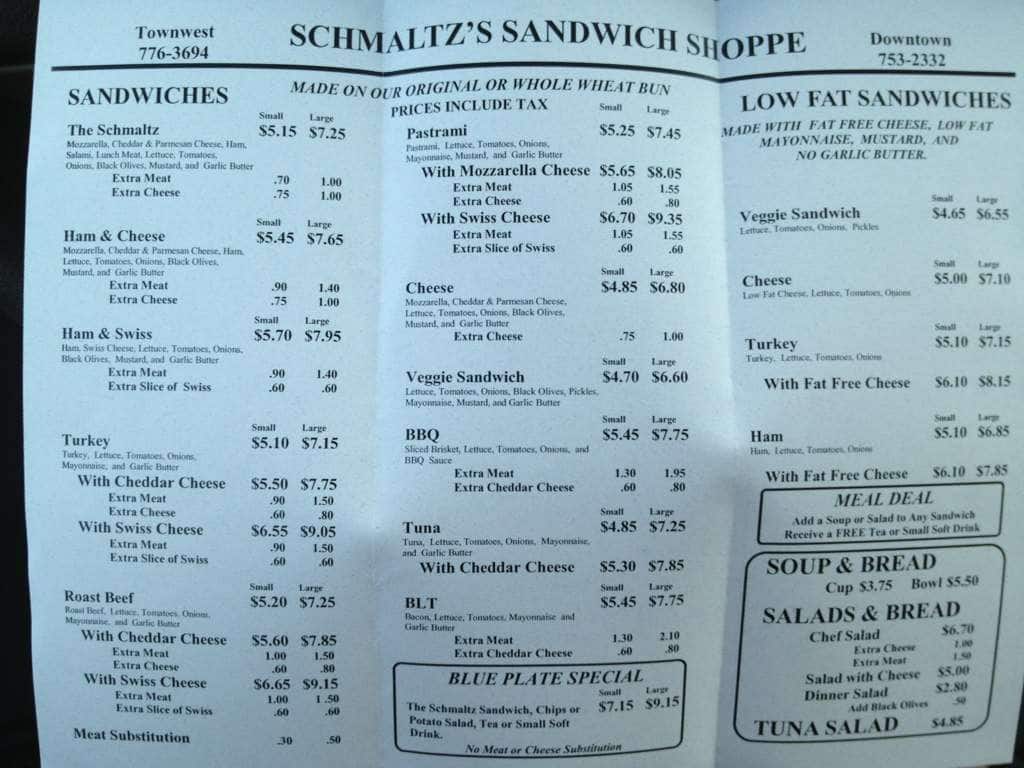 Schmaltz's Sandwich Shop Menu Urbanspoon/Zomato