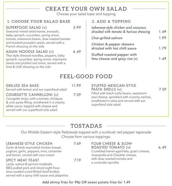 The Slug and Lettuce Menu, Menu for The Slug and Lettuce, Epsom, London