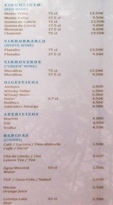 Menu At B&B Restaurant, Cascais