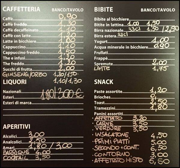 Snack Bar Caffe' Fresko Speisekarte