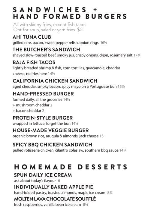 Menu at JOEY Burrard restaurant, Vancouver, 820 Burrard St
