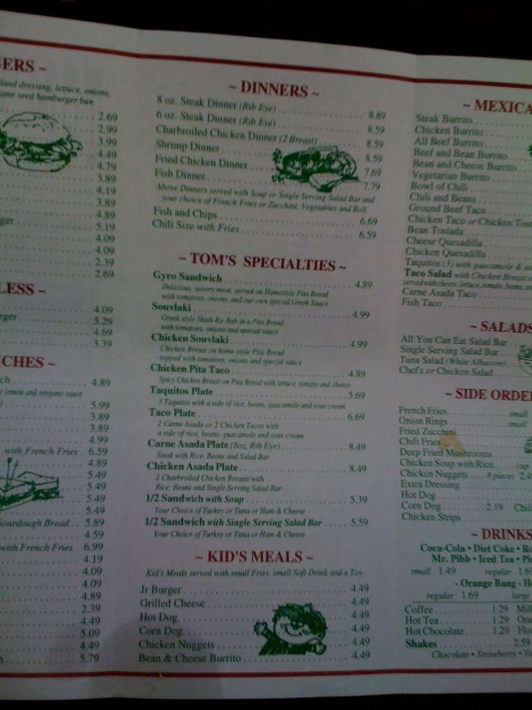 Tom's menu