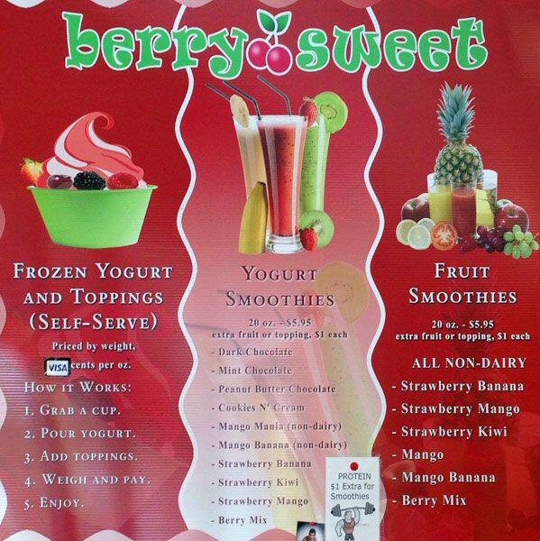 Berry Sweet Frozen Yogurt Menu Urbanspoon/Zomato