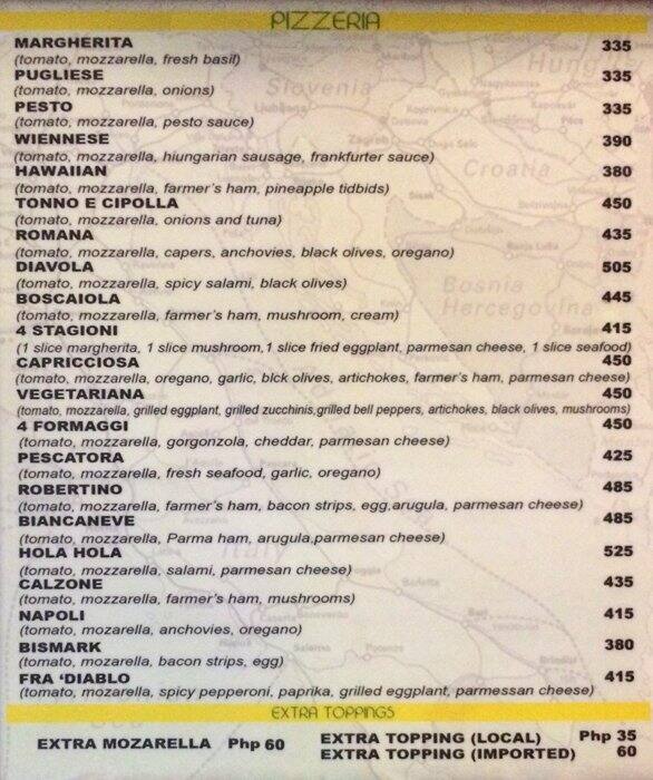 Pizzeria Michelangelo Menu, Menu for 