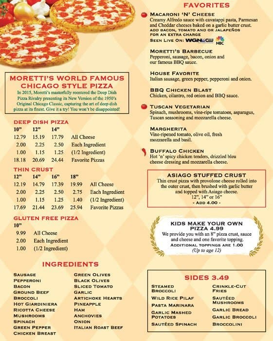 Menu at Moretti's Ristorante & Pizzeria, Schaumburg, Walden Office Square