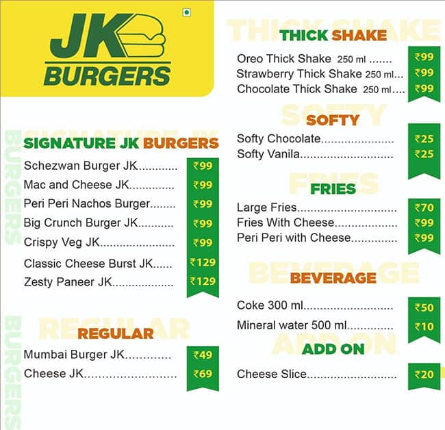 Menu of Jumbo King Indian Burger, Hinjawadi, Pune