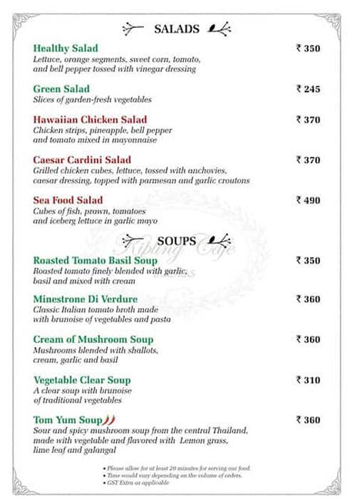 Menu of Kipling Cafe, Akkarai, Chennai