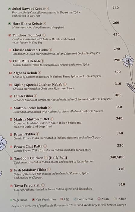 Kipling Cafe menu