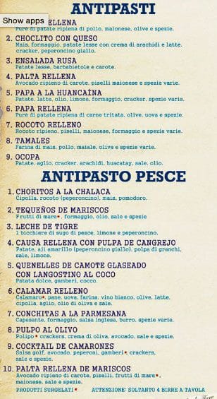 Menu di Restaurante El Chorrillano 2 