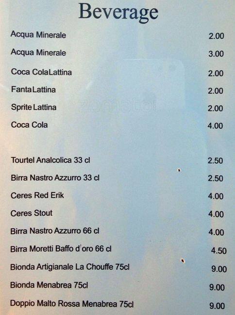 Menu di Bella Napoli 