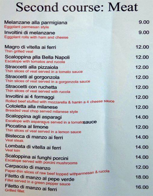 Menu di Bella Napoli 