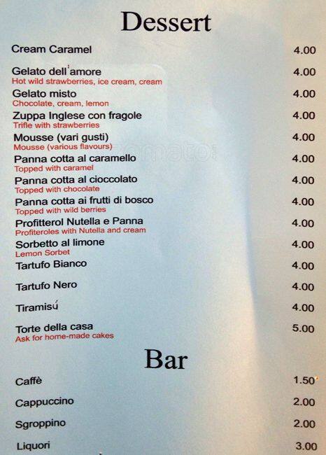 Menu di Bella Napoli 