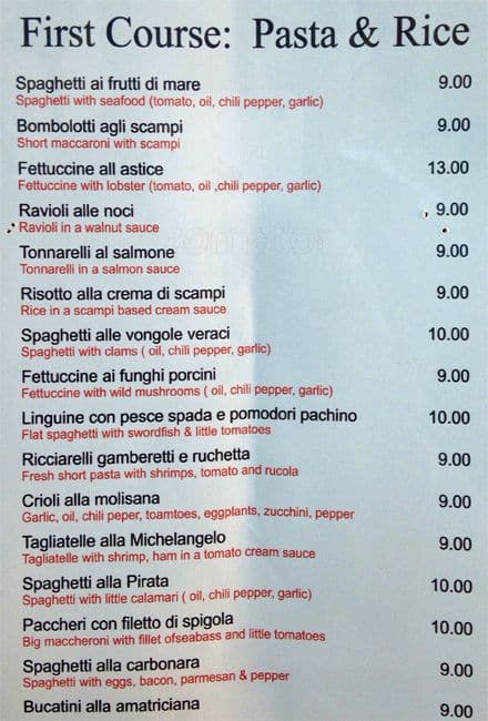 Menu di Bella Napoli 
