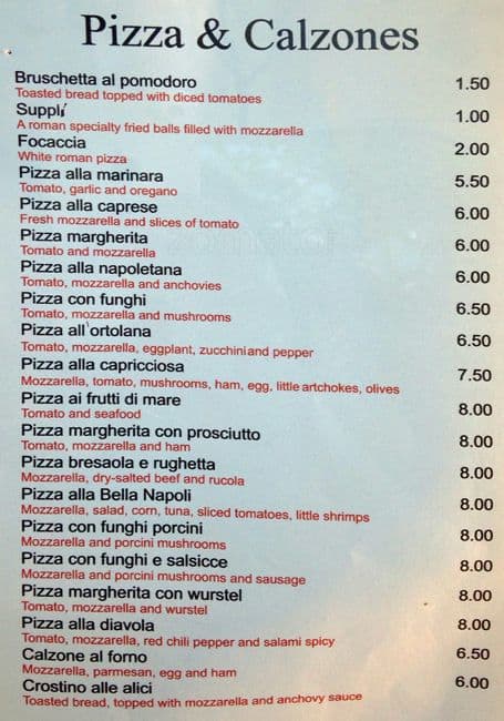 Menu di Bella Napoli 