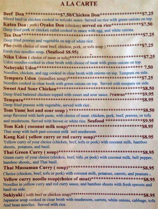 Menu at Saya Restaurant, Kent