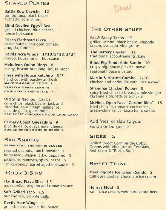 Old Ship Saloon Menu, Menu for Old Ship Saloon, Financial District, San