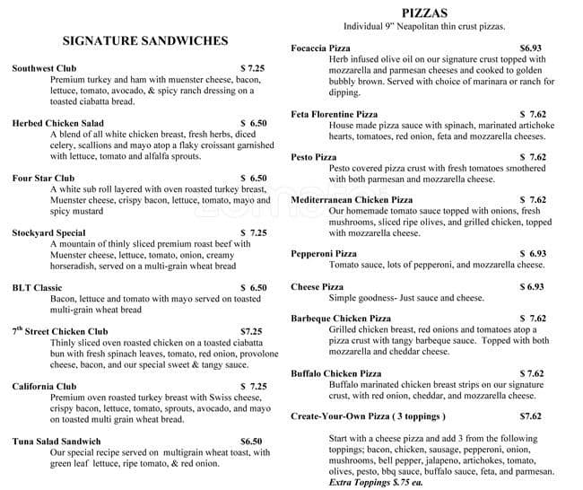 Menu at Four Star Cafe, Fort Worth, 815 Houston St