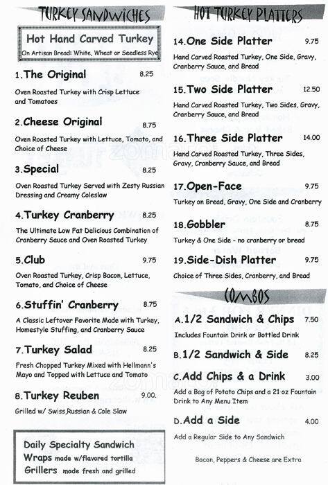 Turkeys R Us Menu Menu at The Original Turkey restaurant, Philadelphia, Reading Terminal ...