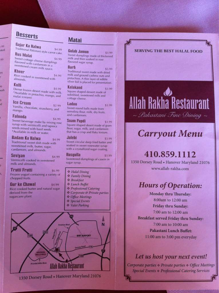 Allah Rakha menu