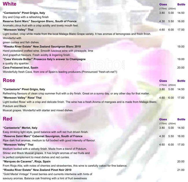 Cattleya Thai Restaurant menu