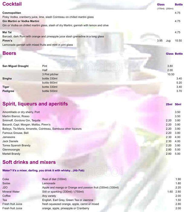 Cattleya Thai Restaurant menu
