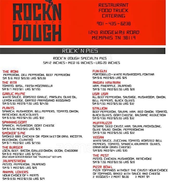 Rock'n Dough Pizza & Brew Co Menu Urbanspoon/Zomato