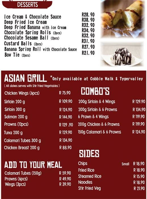 Menu At Asami's Asian Cuisine Restaurant, Cape Town