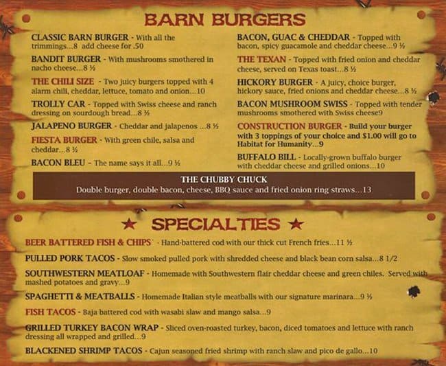 Red Barn Menu Menu For Red Barn Montrose Montrose