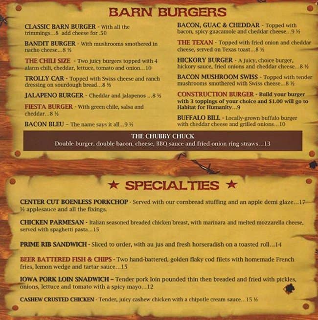 Red Barn Menu Menu For Red Barn Montrose Montrose