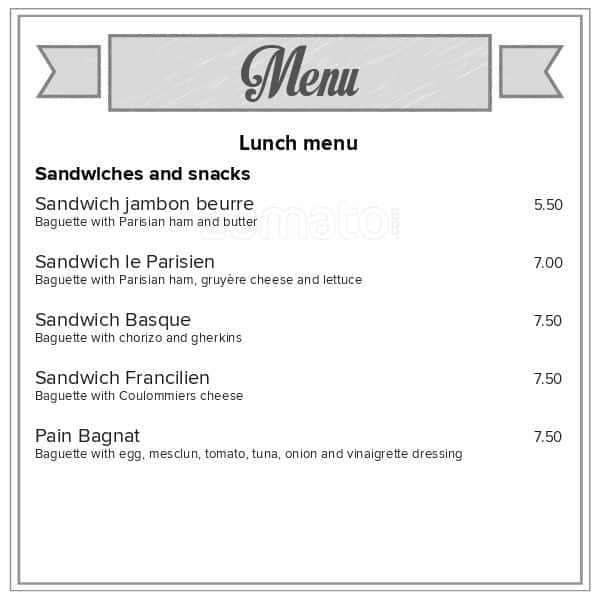 Menu at Le Marche Francais cafe, Wellington